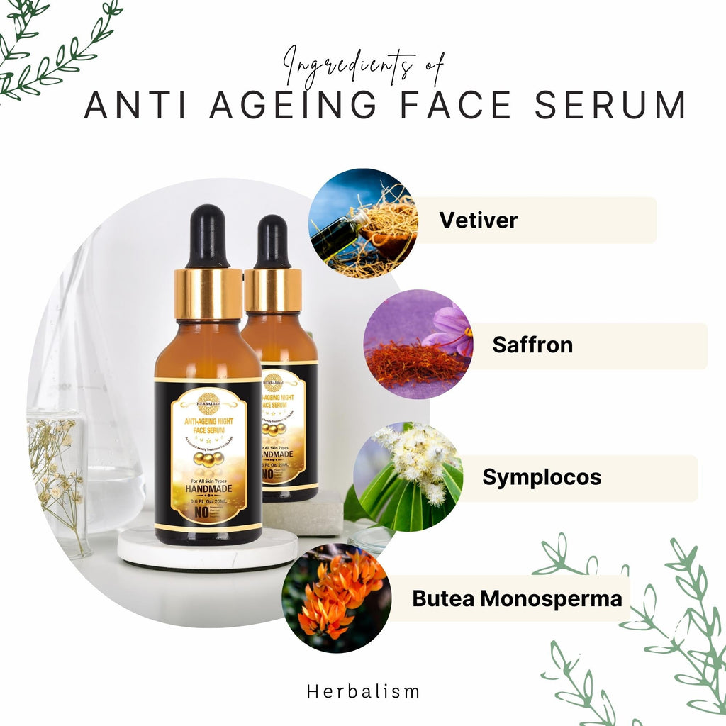 HERBALISM Kumkumadi Night Face Serum 100% Handmade Hydrating Anti-aging Serum Tightens Skin Heals Dry Cracked Skin. - HERBALISM